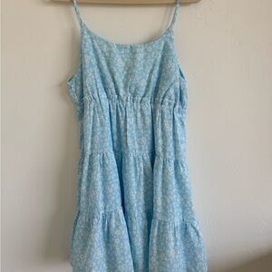 Light Blue Ditsy Floral Tiered Dress